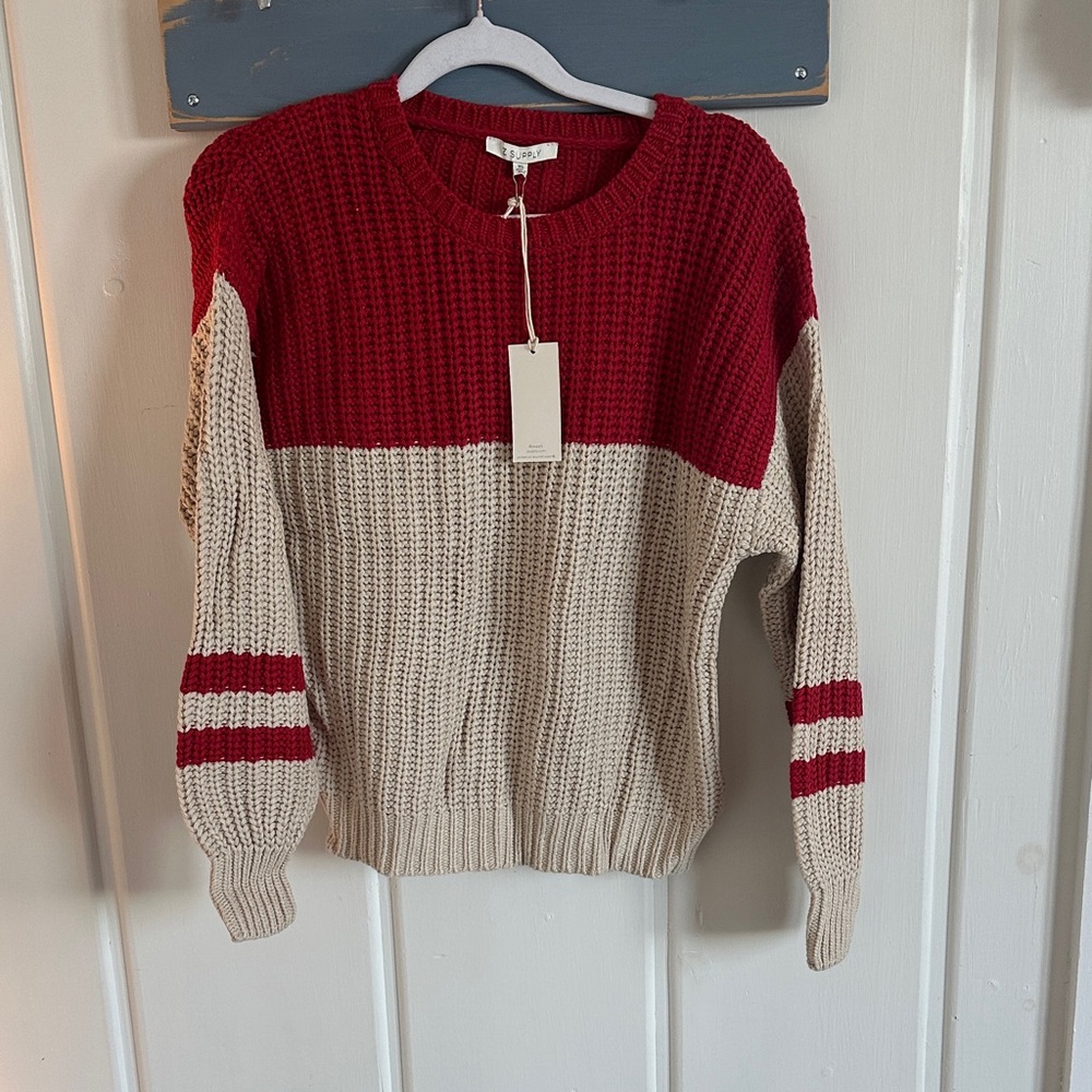 Z Supply Two-Tone Red and Beige Sweater NWT